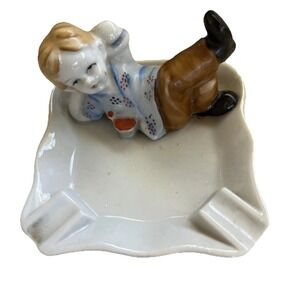 Vintage Painted Ashtray Reclining Boy 4x4"